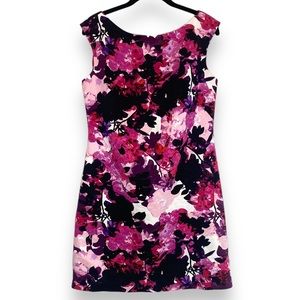 Eliza J Cocktail Sheath Dress Vibrant Pink Floral Sleeveless Size 6